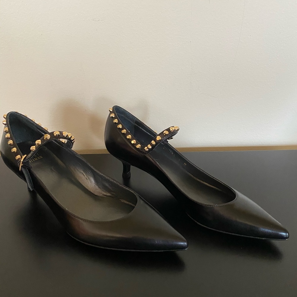 Stuart Weitzman leather and studs Mary Janes